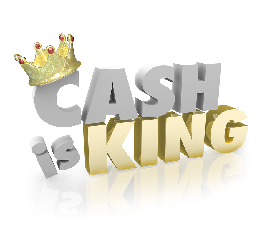 Cash is King with gold crown buying power of currency or paper m