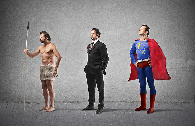 evolution of man from caveman to super hero