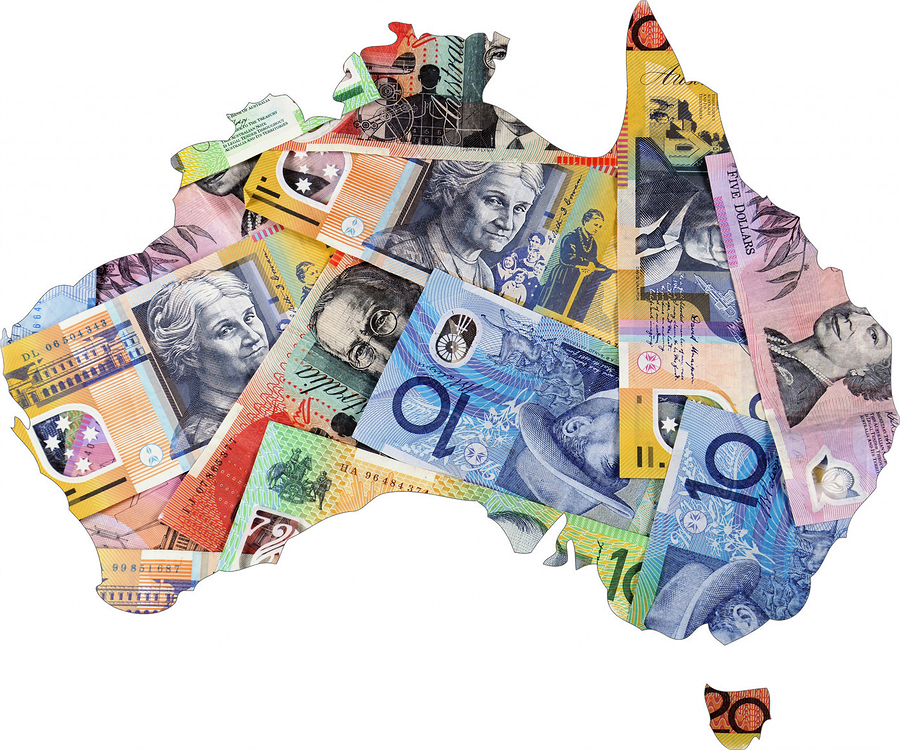 Map Of Australia With Australian Money Dollar Notes.