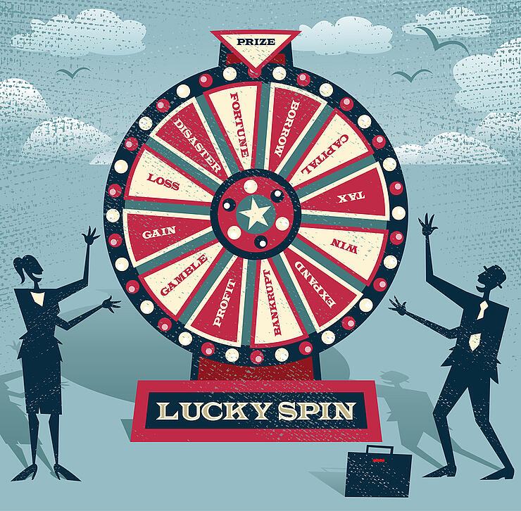Abstract Business People With Financial Wheel Of Fortune.