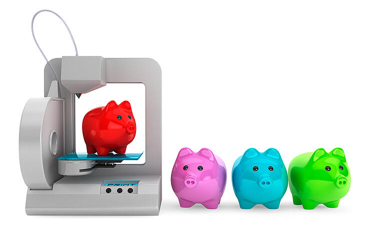 Technology Concept. Modern Home 3D Printer Print Multicolour Pig