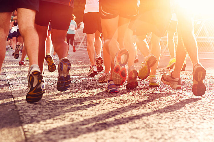Marathon running race people competing in fitness and healthy ac