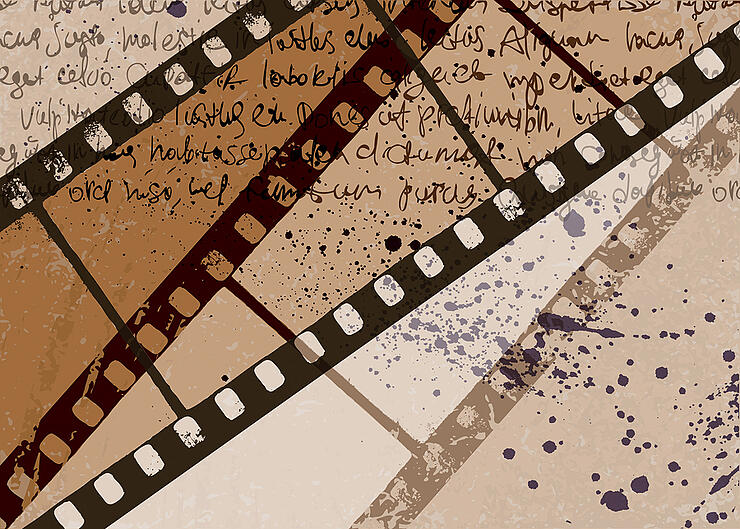Grunge textured film frame abstract vector background, raster ve