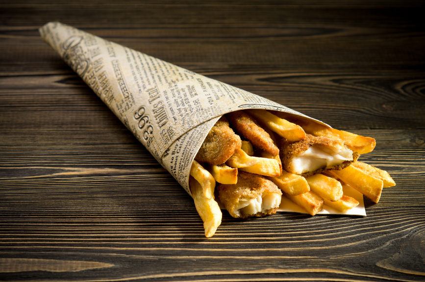 Fish & Chips in wooden table