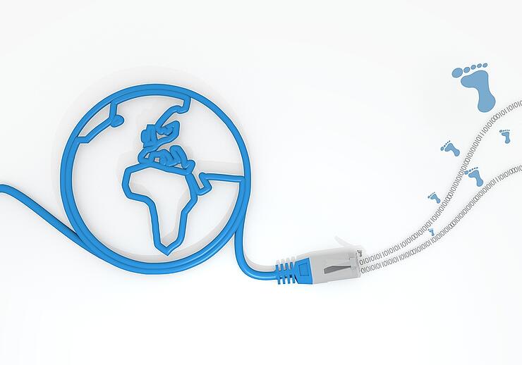 footprint icon with network cable and world symbol